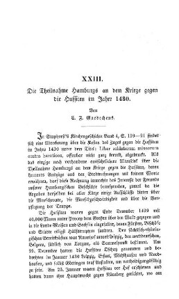 Die Theilnahme Hamburgs an dem Kriege gegen die Hussiten im Jahre 1430