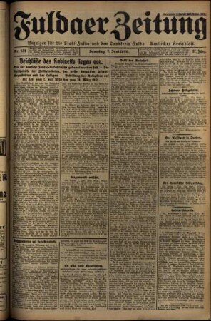 Erste Ausgabe vom Samstag, den 07. Juni 1930.