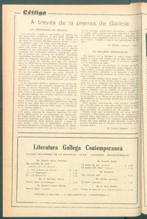 A través de la prensa de Galicia : La enseñanza en Galicia [y] El gallego desconocido [tomado de "El Pueblo Gallego" de Vigo]