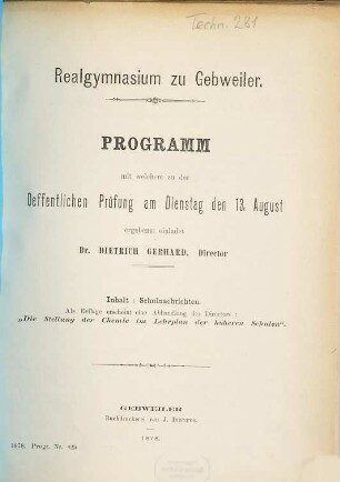 Programm : durch welches zu der öffentlichen Prüfung und Schlussfeier ... ergebenst einladet. 1877/78