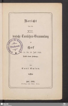 12.1893(1895): Bericht über die ... Deutsche Turnlehrerversammlung