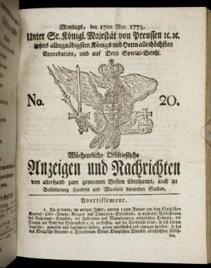 No. 20. Montags, den 17ten May 1773.