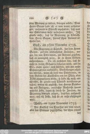 Gock, am 26ten November 1758.