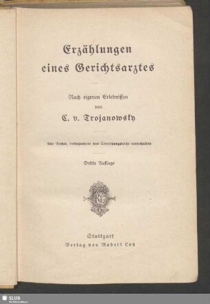 Erzählungen eines Gerichtsarztes : nach eigenen Erlebnissen