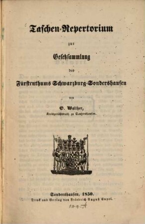 Taschen-Repertorium zur Gesetzsammlung des Fürstenthums Schwarzburg-Sondershausen