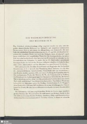 Die Wiederentdeckung Des Meisters H.W.