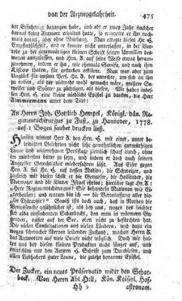 : Der Zucker, ein neues Präservativ wider den Scharbock.