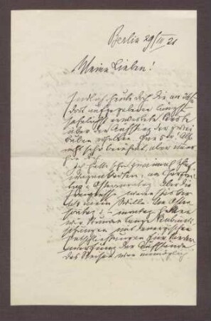 Schreiben von Constantin Fehrenbach, Berlin, an Elisabeth Rosset, Kabinettssitzung und Erkundigung nach dem Befinden der Ehefrau von Constantin Fehrenbach, Maria Fehrenbach
