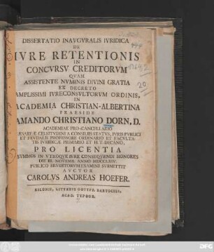 Dissertatio Inavgvralis Ivridica De Ivre Retentionis In Concvrsv Creditorvm