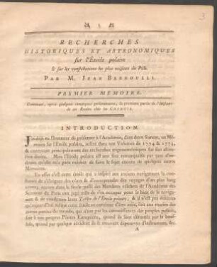 Recherches Historiques Et Astronomiques sur l'Étoile polaire & sur les constellations les plus voisines du Pôle