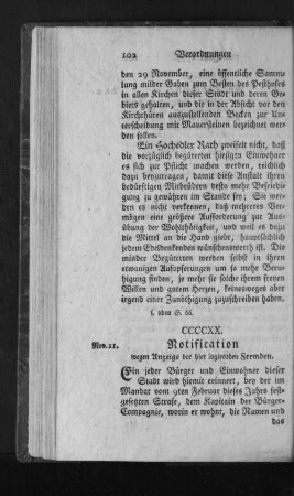 CCCCXX. Notification wegen Anzeige der hier logierenden Fremden.