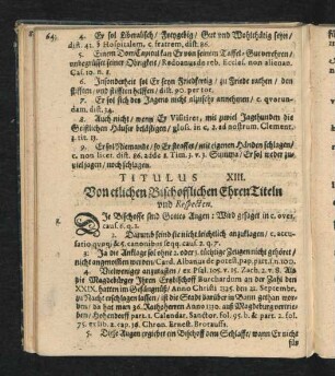 Titulus XIII. Von etlichen Bischofflichen EhrenTiteln und Respecten.