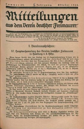 Nummer 29. 4. [i.e. 5.] Jahrgang. Oktober 1926.