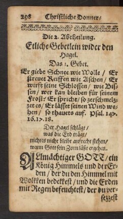 Die 2. Abtheilung. Etliche Gebettlein wider den Hagel.