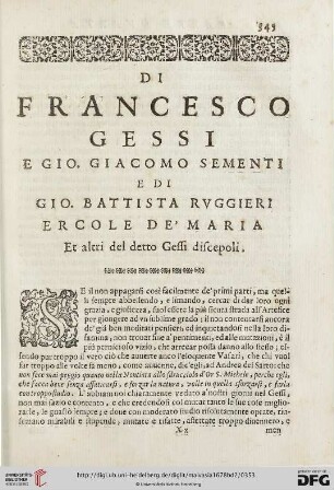 Di Francesco Gessi e Gio. Giacomo Sementi e di Gio. Battista Ruggieri Ercole de‘ Maria et altri del detto Gessi discepoli
