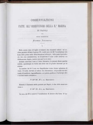 Osservazioni fatte all' Osservatorio della R. Marina di Napoli