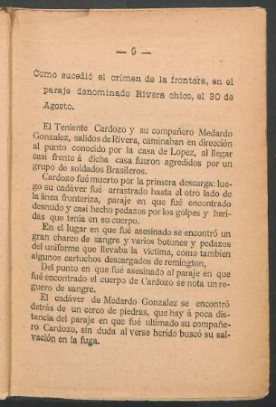 Como sucedió el crímen de la frontéra, en el paraje denominado Rivera chico, el 30 de agosto