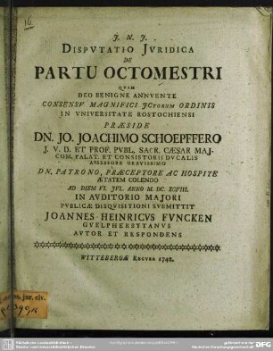 Disputatio Iuridica De Partu Octomestri