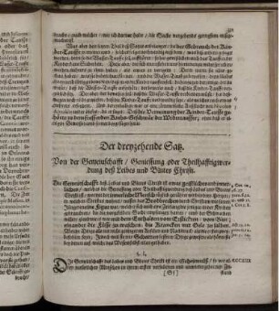 Der dreyzehende Satz. Von der Gemeinschaft/ Geniessung oder Theilhafftigwerdung deß Leibes und Blutes Christi