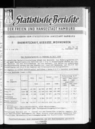 Das Bauhauptgewerbe in Hamburg im Juli 1969 : Lfd. Nr. 26