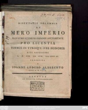 Disputatio Solemnis De Mero Imperio