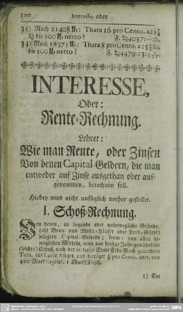 Interesse, Oder: Rente-Rechnung