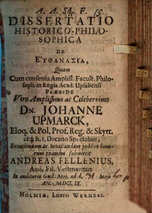 Diss. hist. philos. de euthanasia