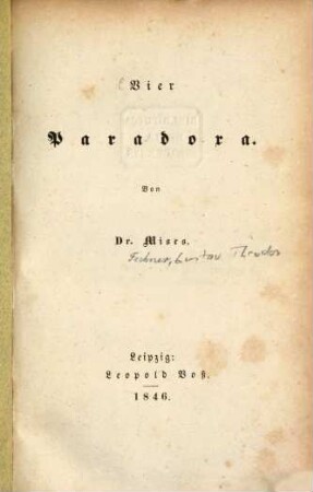 Vier Paradoxa : Von Dr. Mises. (Fechner)