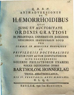 Animadversiones De Haemorrhoidibus