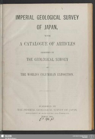 Imperial Geological Survey of Japan, with a catalogue of articles