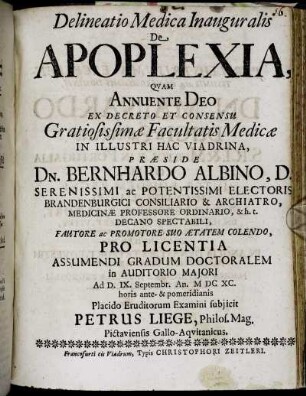 Delineatio Medica Inauguralis De Apoplexia