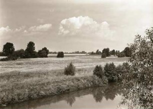 Nordsächsisches Tiefland (Leipziger Tieflandsbucht). Auenlandschaft der Weißen Elster bei Döhlen, nordöstlich von Pegau. Blick von der Brücke der Straße Döhlen - Wiederau nach Nordwesten