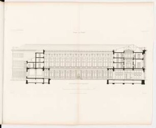 Börse, Berlin: Schnitt durch die Sommerbörse (aus: Atlas zur Zeitschrift für Bauwesen, hrsg. v. G. Erbkam, Jg. 15, 1865)