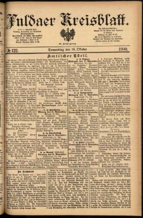 Erste Ausgabe vom Donnerstag, den 18. Oktober 1900.