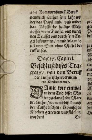 Das 17. Capitel. Beschluß dises Tractats, von dem Beruff der Lutherischen vermeinten Kirchendiener.