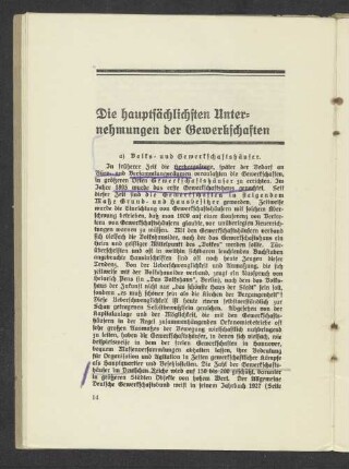 Die hauptsächlichsten Unternehmungen der Gewerkschaften