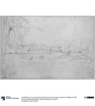 Gusow. Ansicht der Schlossinsel von Süden