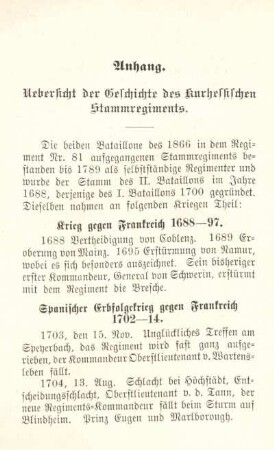 Uebersicht der Geschichte des kurhessischen Stammregiments.