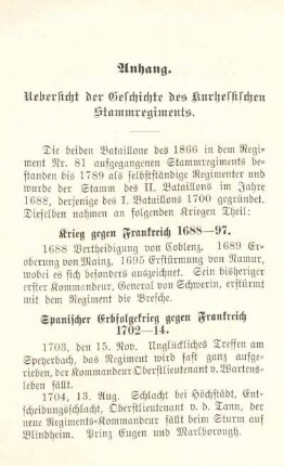 Uebersicht der Geschichte des kurhessischen Stammregiments.
