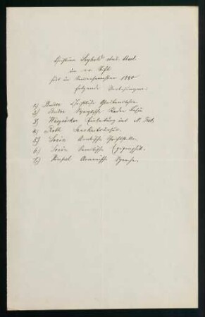Belegliste: Vorlesungen im Sommersemester 1880.