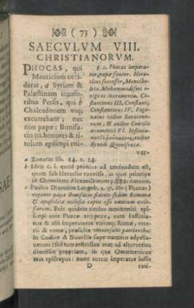 Saeculum VIII. [i.e. VII] Christianorum.
