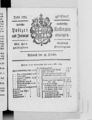 43tes Stück., Ausgabe vom 28. Oktober 1789