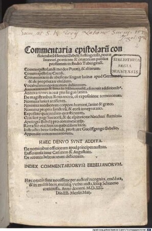 Commentaria epistolaru[m] conficiendaru[m] Henrici Bebelij Iustingensis ...