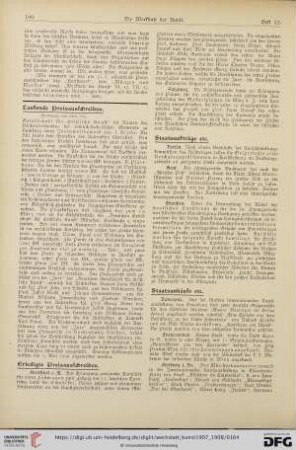 Preisausschreiben / Staatsaufträge etc. / Staatsankäufe etc. / Aus Galerien und Museen / Aus Akademien und Kunstschulen / Personalien / Todesfälle / Stipendien und Stiftungen / Vereine
