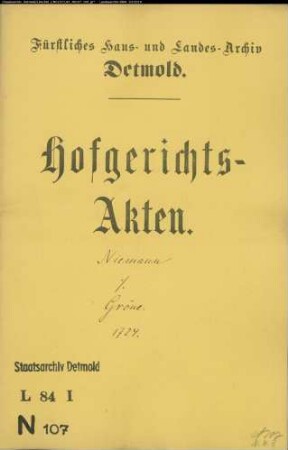 Niemann, Johann auf Ostmanns Hof zu Währentrup gegen Grönes Ehefrau, Leibzüchterin auf dem Meierhof zu Wistinghausen - Schuldforderung