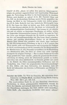 123-125 [Rezension] Bloch, Chajim, Priester der Liebe