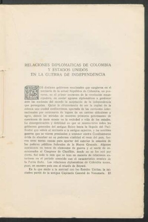 Relaciones diplomáticas de Colombia y Estados Unidos en la Guerra de Independencia