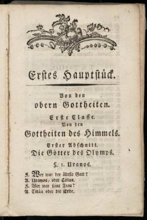 Erstes Hauptstück. Von den obern Gottheiten.