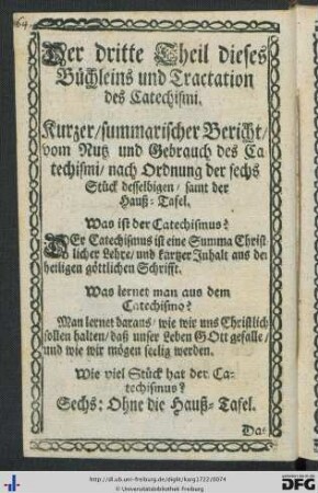 Der dritte Theil dieses Büchleins und Tractation des Catechismi.