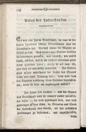 Ueber die Todesstrafen.
